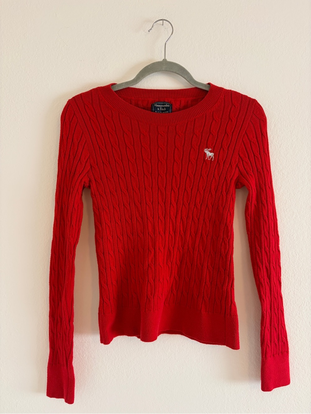 Abercrombie & Fitch Red Cable Knit Crewneck Sweater Y2K style